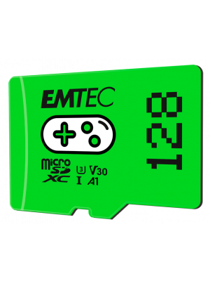 EMTEC ECMSDM128GXCU3 microSD UHS-I U3 V30 A1/A2 Gaming 128GB microSD Card (Green)