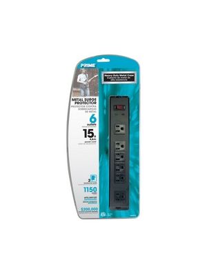 Prime Wire PB802135 6-Outlet 1150J Metal Surge Protector w/ 15ft. Cord