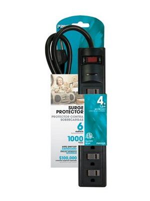 Prime Wire PB802225 6 Outlet 1000 Joule Surge Protector