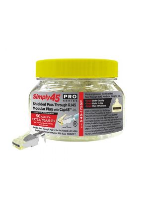 Simply45 S45-1755P Pass Through Shielded Yellow Tint, Cat7a/7/6a/6 STP (50 Pack)