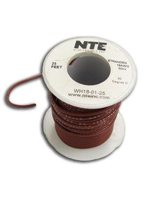 NTE Electronics WH18-01-25 18AWG Stranded Brown Hook-Up Wire (25FT)
