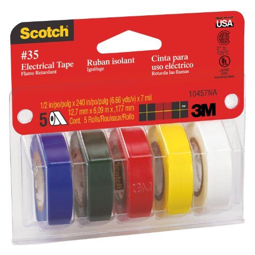 3M 10457 Scotch Colored Vinyl Electrical Tape, 5-pack